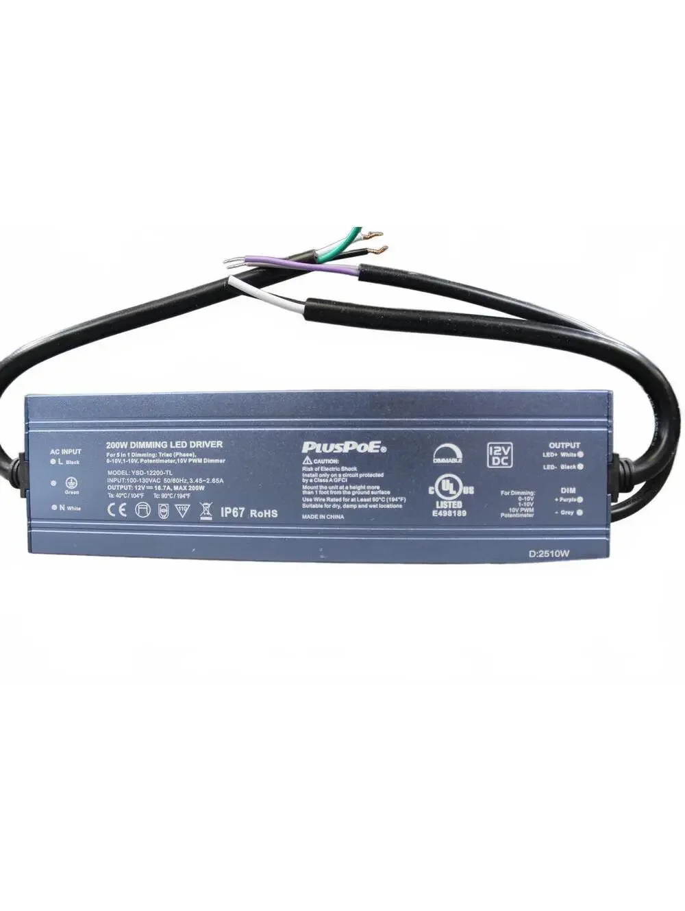 PlusPoe 200W Dimmable LED Driver Waterproof IP67 12V/24V